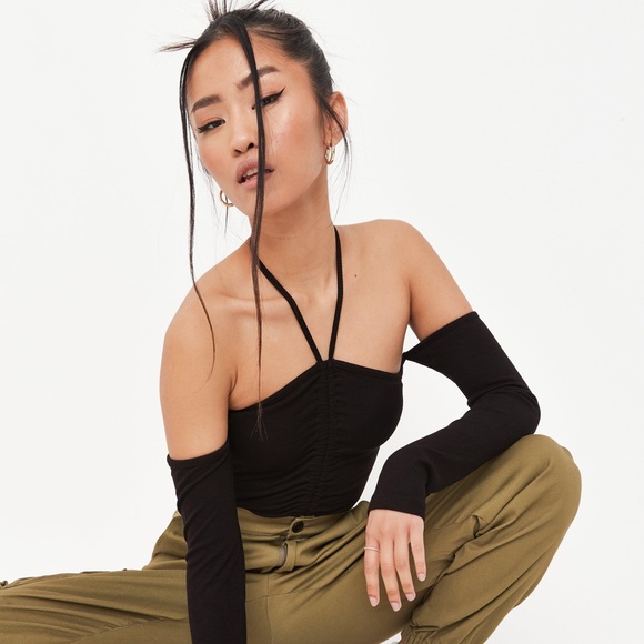 Black Rib Ruched Bodysuit - Picture 3 of 4